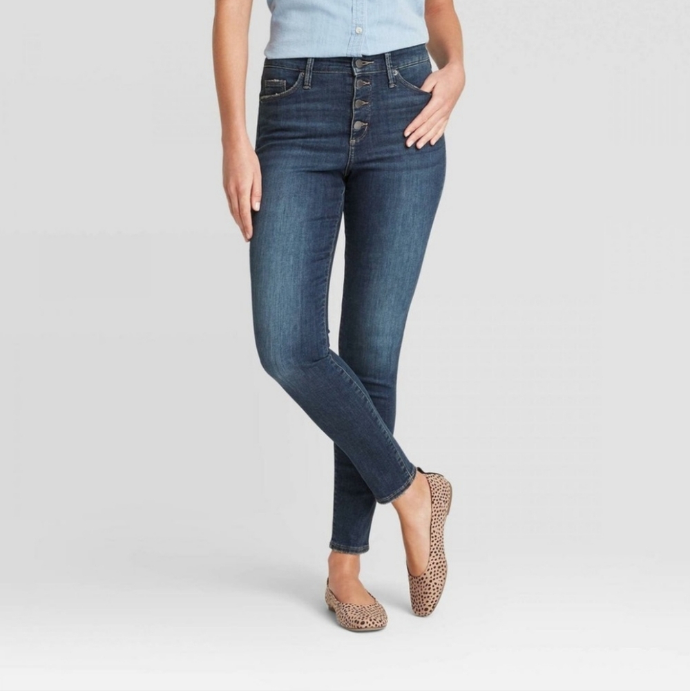 Universal Thread High Rise Skinny Jeans Button Front Raw Hem Size 8